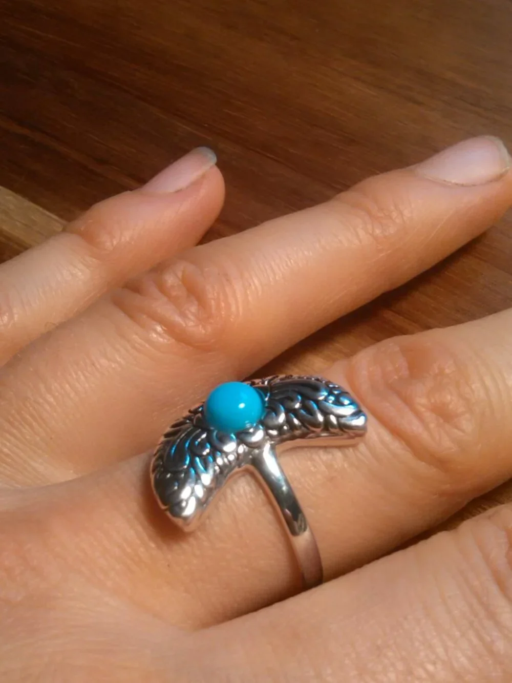 Southwestern Sleeping Beauty Turquoise Sterling Silver Moon Ring (Size 9.75)